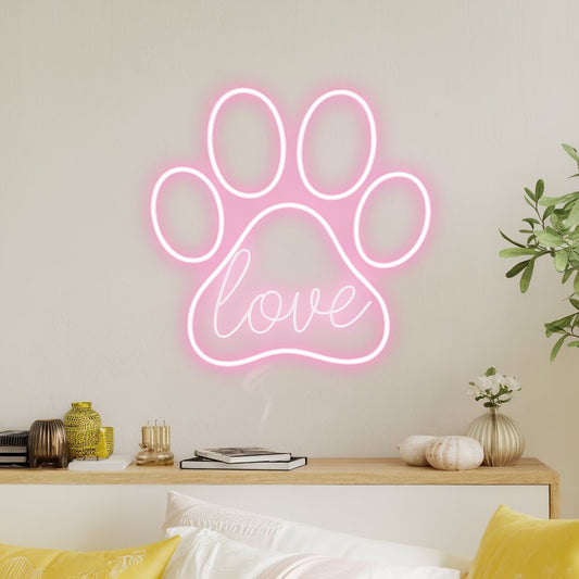 Paw Print Love Neon Sign – Cute LED Wall Light for Pet Lovers & Animal Owners
