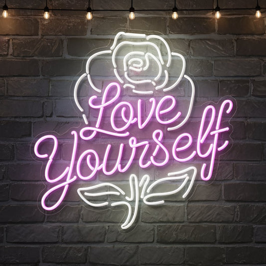 Love Yourself Neon Rose Sign – Aesthetic Self-Love Wall Décor with LED Glow