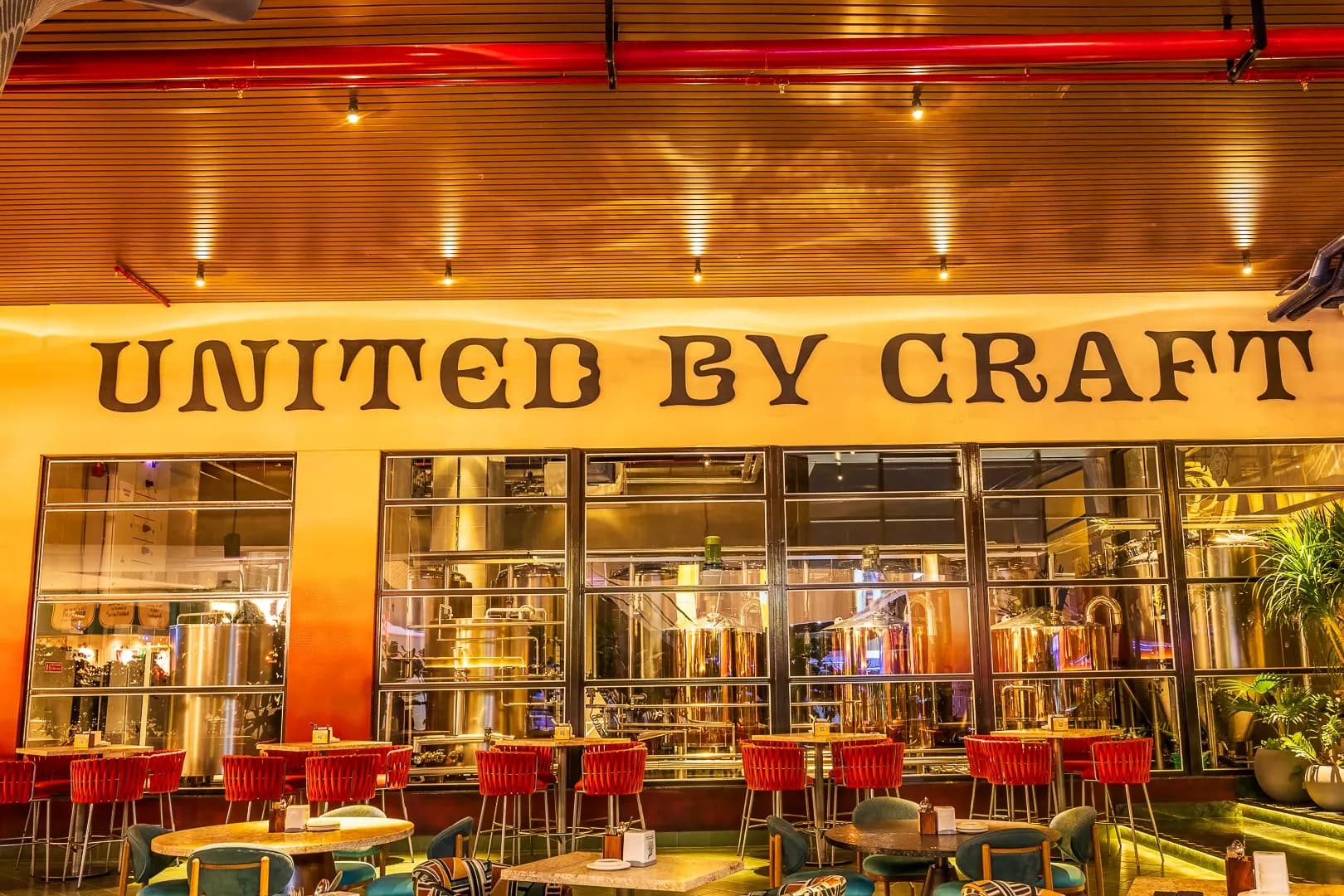 United by Craft lettering above the brewery glazing at Ironhill