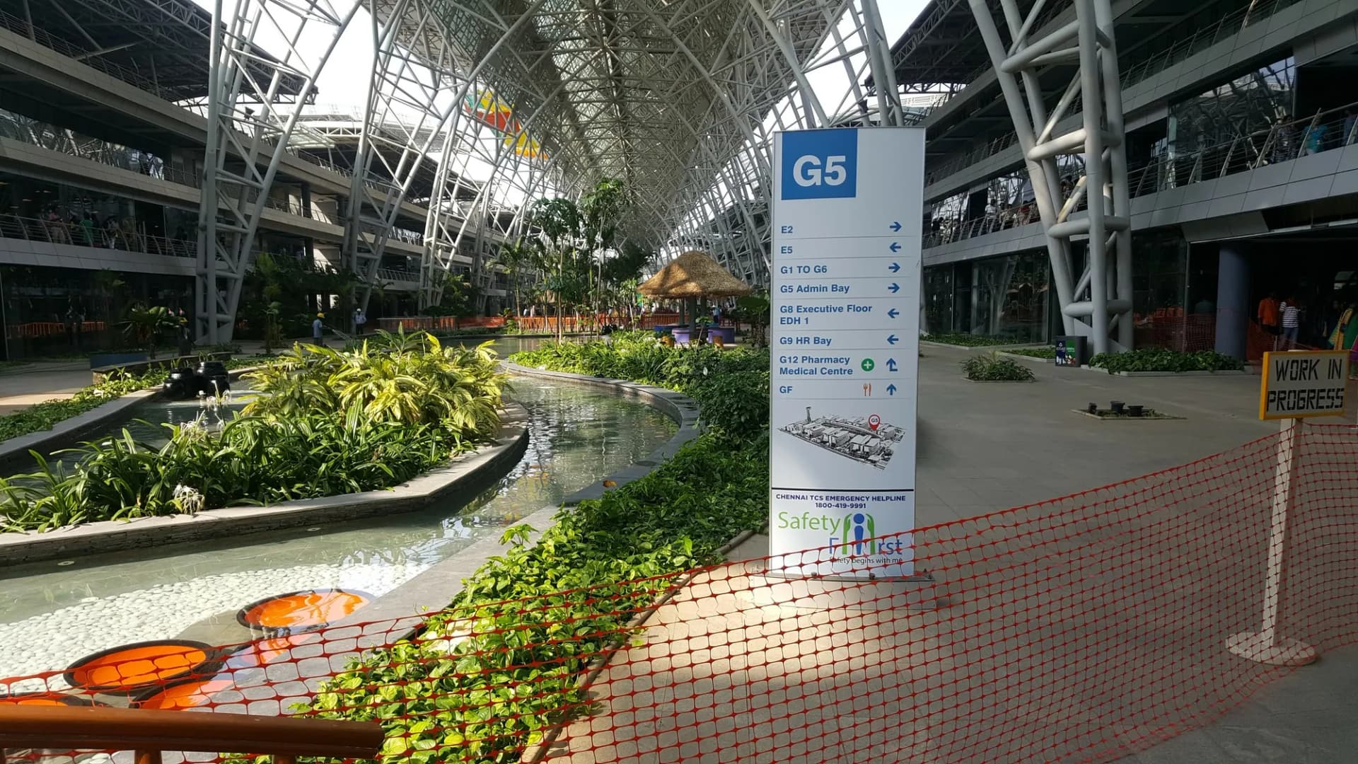 Block G5 directory totem in the landscaped atrium of International Tech Park Bangalore