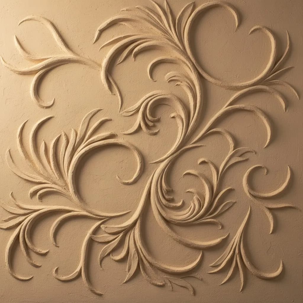 Sculpted plaster relief in a flowing leaf pattern