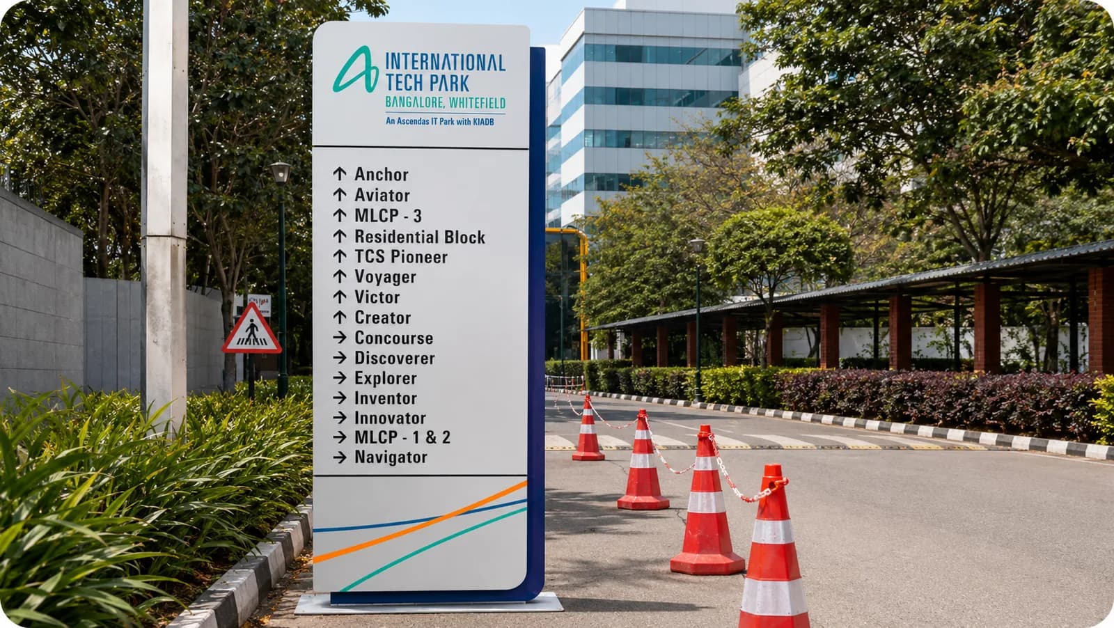 International Tech Park Bangalore directory totem listing the blocks