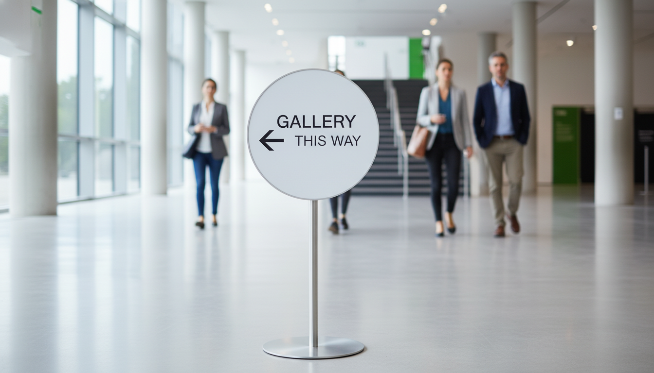 Round Pedestal Signage – Directional Floor Stand (Customizable)