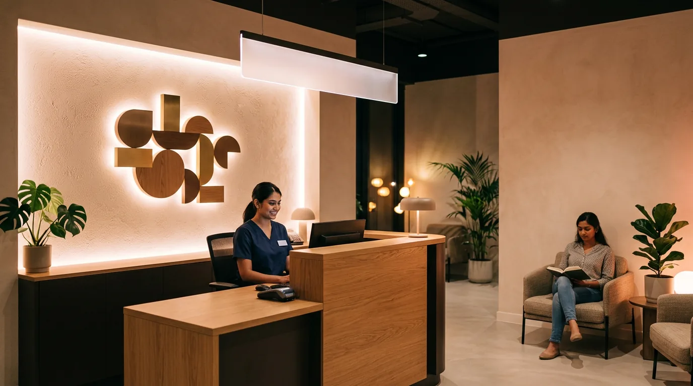 A healthcare space with its identity and lighting switched on