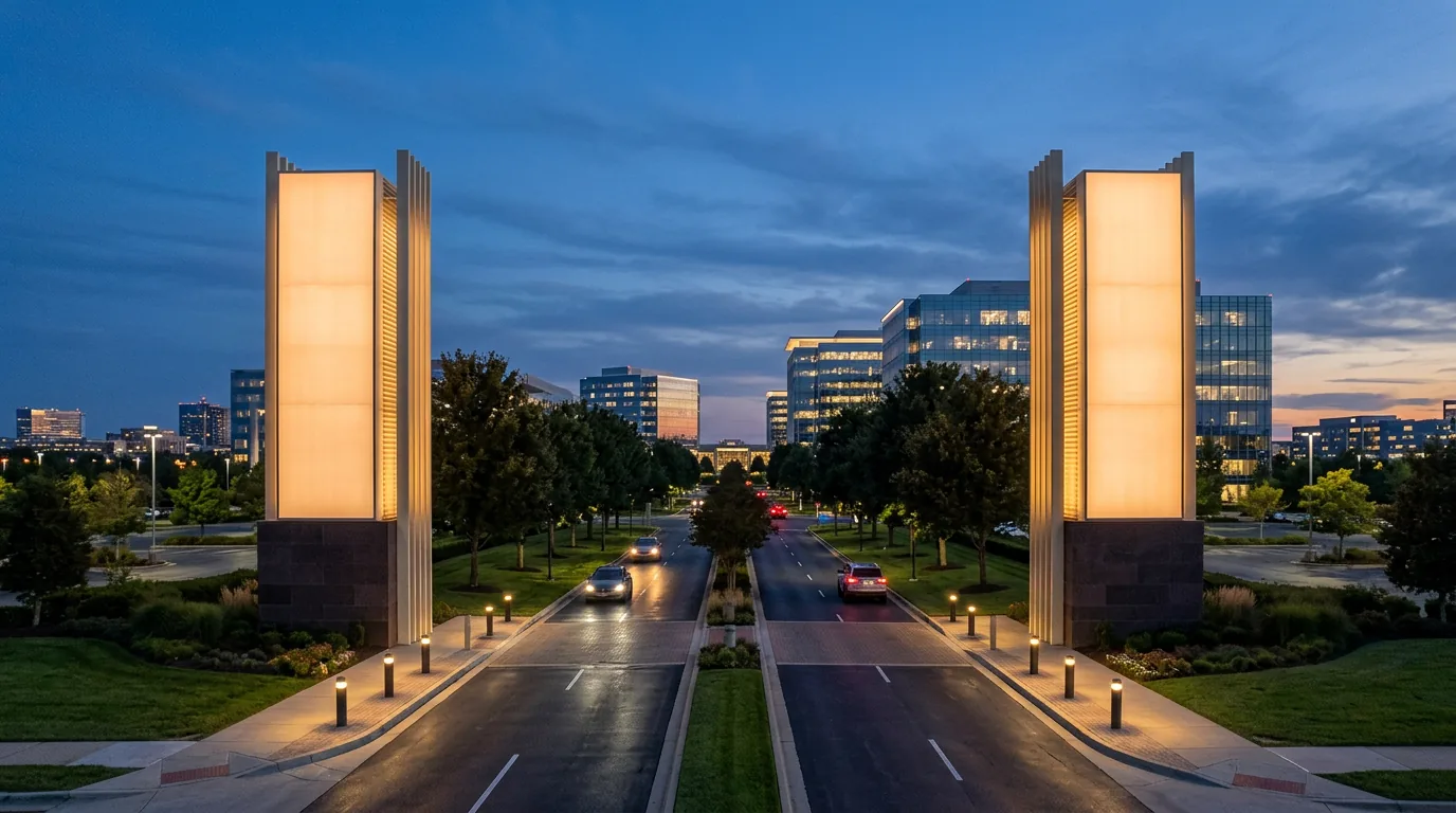 A campus with its identity and lighting switched on